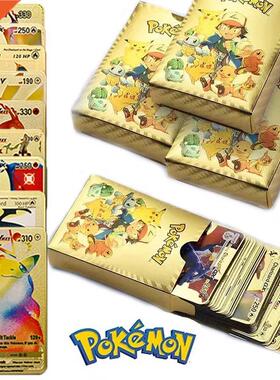 27-54pcs Pokemon Cards Imitation Metal Card Gold Vmax Pokemo