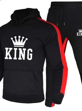 Men Tracksuit Sets Winter Print King Hoodies Pants 2 Piece S