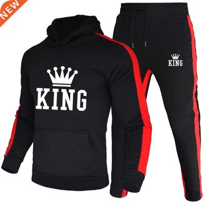 Men Tracksuit Sets Winter Print King Hoodies Pants 2 Piece S