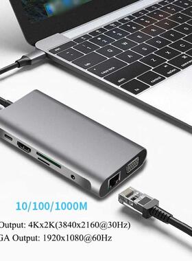 USB C Hub Adapter 10 in 1 with Ethernet HDMI VGA USB 3.0 Por