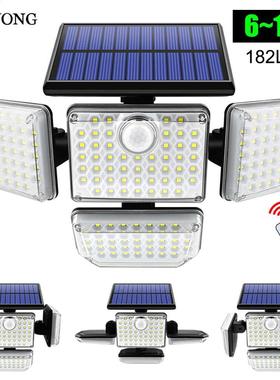 Solar Lights Outdoor 182/112 LED Wall Lamp with Heads Securi