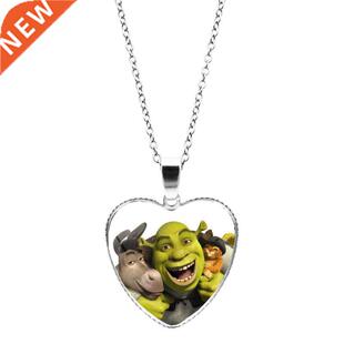 Shrek Heart Pendant Necklace Glass Cabochon Jewelry Gifts Co