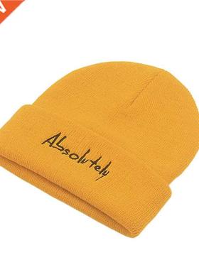 Women Beanie Hat Ladies Winter Knit Cap with Texts Yellow Bl