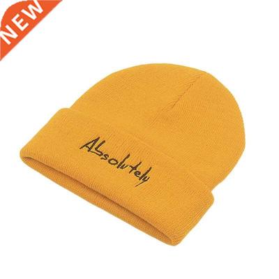 Women Beanie Hat Ladies Winter Knit Cap with Texts Yellow Bl