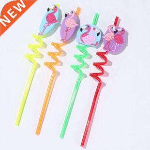 4PCS Ctoon Flamingo Straw Smoothie Drinking Plastic Straws