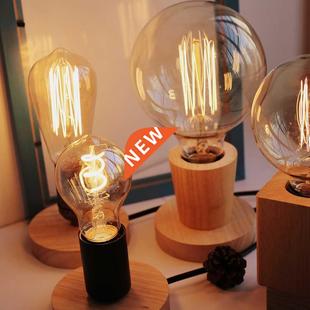 Wood Table Vintage 110V Desk Socket Retro E27 220V Lamp