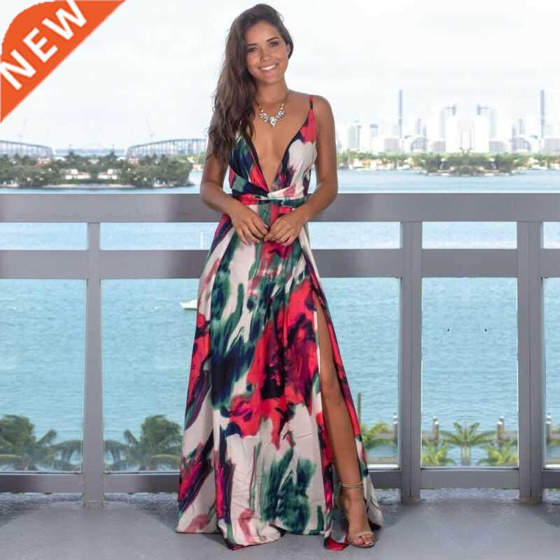 Women's Sling Floral Long Dresses arrival Summer Boho V-Neck