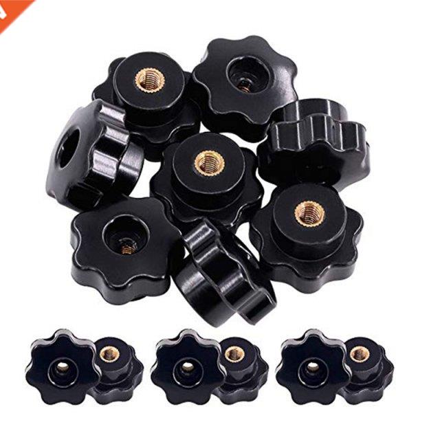 15Pcs M6 Star Knob Clamping Handle Nut Through Hole Set Bras