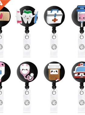 8 Pcs Cartoon Silicone ID Cards Lanyard Clip Badge Key Card