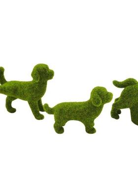 Green Fuzzy Flocked Dog Statues Moss Grass Puppy Animal Figu