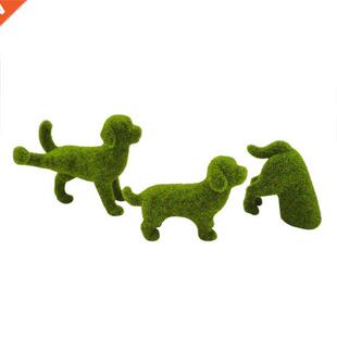 Dog Statues Animal Fuzzy Figu Puppy Flocked Grass Green Moss