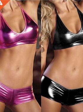 Erotic lingerie uniform temptation patent leather suit bikin