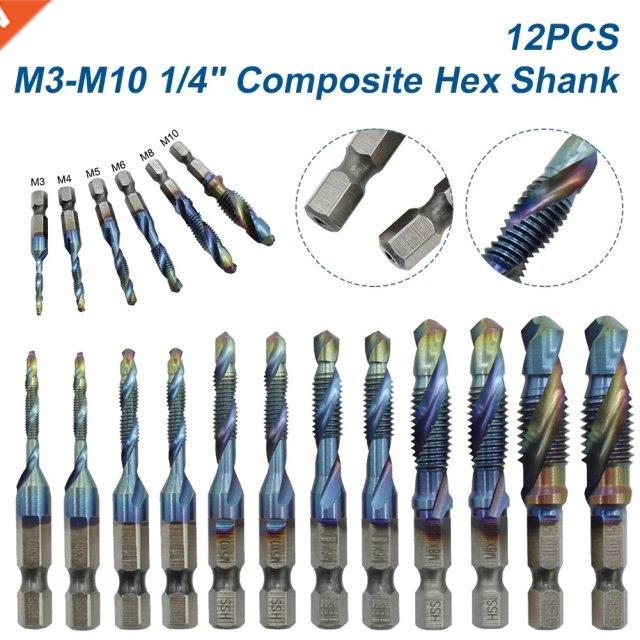 1/12pcs Hex Shank HSS Screw Thread Metric Tap Drill Bits Scr
