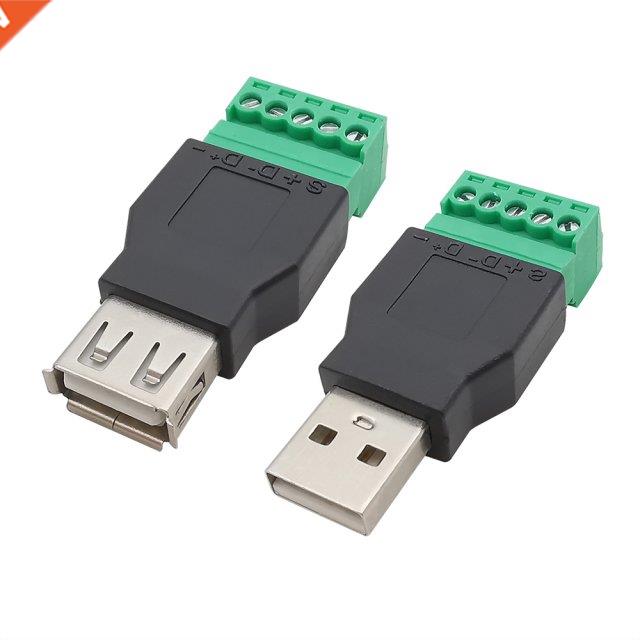 2Pcs USB 2.0 Type A Male / Female to Screw Terminal Plug Con