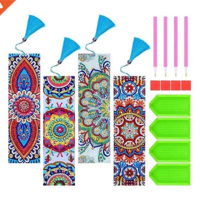 4 Pcs 5D Diamond Bookmark DIY Painting Bookmark Leather Tass