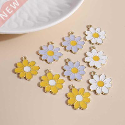 10pcs 19*21 Enamel Daisy Flower Charms for Necklaces Pendant