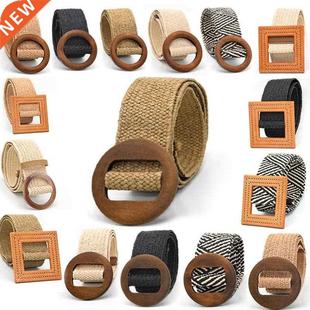 Vintage Bohemian Wide Belt Summer Wooden Buckle Wild Braided