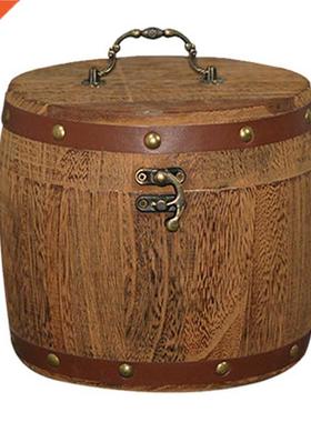 Portable Tea Wood Barrel Canister Antique Mini Wooden Barrel