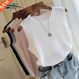 Knitted Vests Women Top O-neck Solid Tank Blusas Mujer De Mo