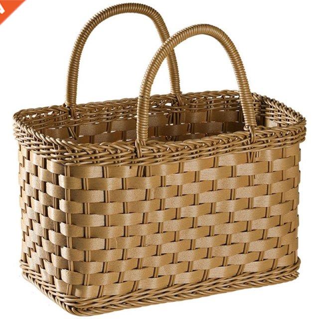 Imitated Rattan Wicker Handmade Shopping Basket, Large-Capac