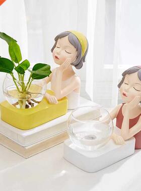 Nordic Girl Hydroponic Vase Resin Character Model Glass Tabl