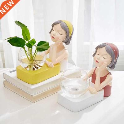Nordic Girl Hydroponic Vase Resin Character Model Glass Tabl