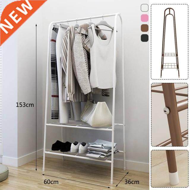 Metal Coat Rack Floor Shelf Stand with Wheels Multifunction
