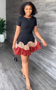 Summer Ruffled Dress Women Fashion Elegant Short-sved Sli