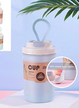 1Pcs 500ML Bamboo Fiber Vacuum Flasks Thermocup Coffee Mug W
