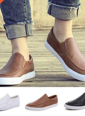 LIN KING Leisure Men Pu Leather Flats Shoes Slip On Outdoor