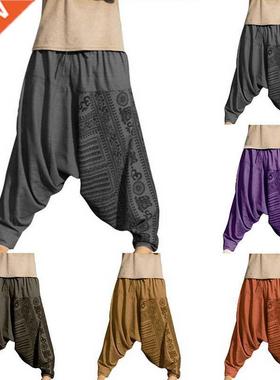 2020 Vintage Men Harem Pants Drop Crotch Hip Hop Pants Print