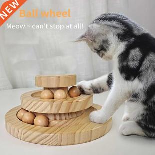 Rolling Cat Triple Double Ball Wheel Wooden Toy Wood Solid
