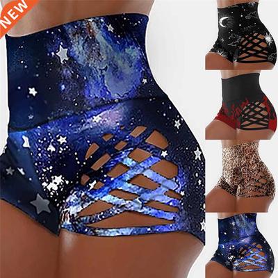 Women Buttocks High Waist Print Bandage Sweatpants Swim Shor