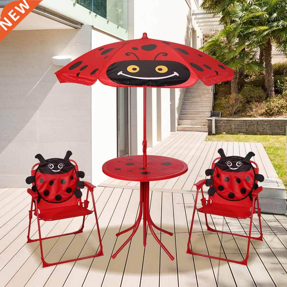 Outdoor Patio Table And 2 Folding Chairs Set With Umbrella O