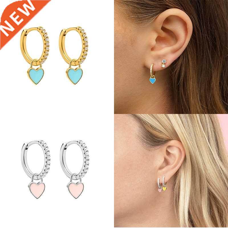 BOAKO Silver Plating Hoop Earrings With Cute Candy Neon Colo