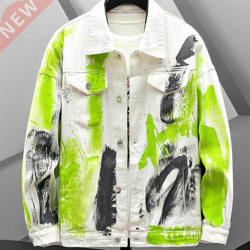 2022 New Hip Hop Fashion Printed Jeans Jacket Men Cotton Cas