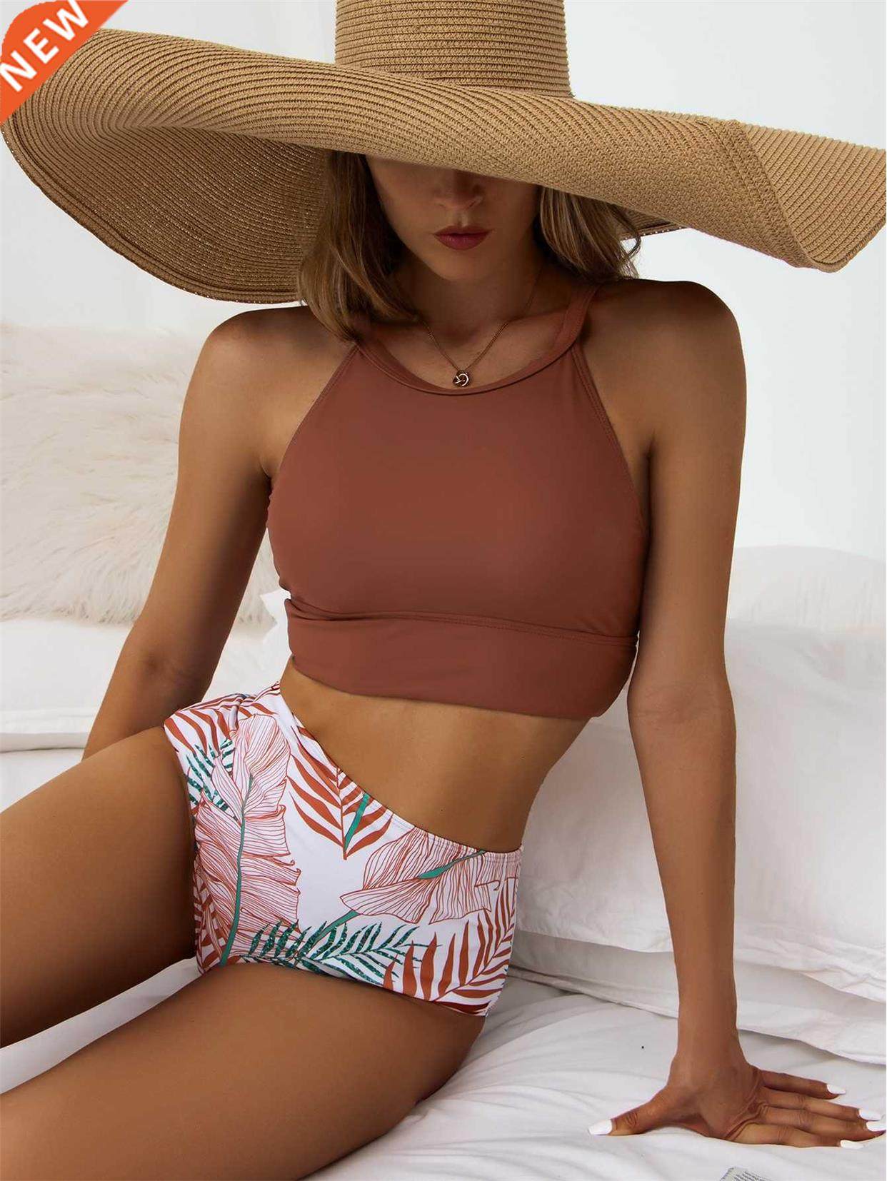 2022 High Waist Bikini Women High Neck Swimsuit Printed Swim
