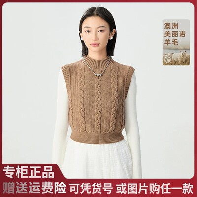 阿玛施2024秋季新款小烟管领羊毛背心针织衫外穿马甲A301153