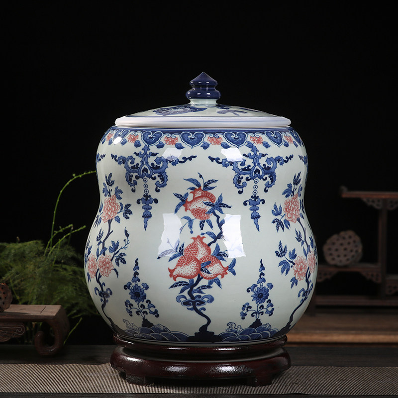 景德镇陶瓷器茶叶罐仿古青花瓷普洱茶饼罐子储物米缸家居装饰摆件