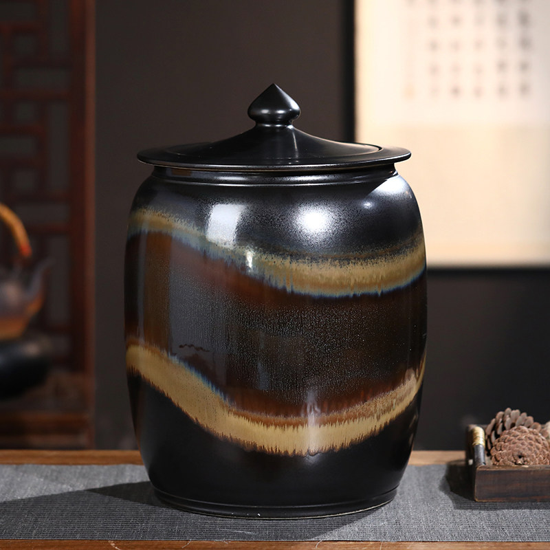 景德镇陶瓷储物茶叶罐米桶米缸20/30/50斤装带盖防潮面桶家用水缸