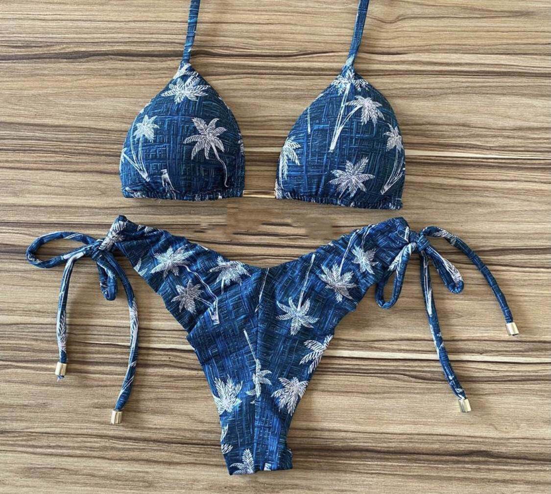 欧美挂脖绑带三角分体比基尼三点游泳衣Triangle bikini swimsuit