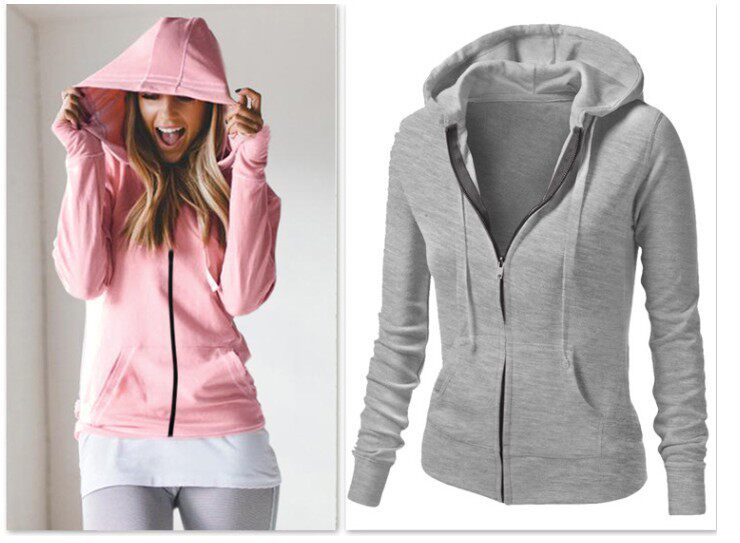 亚马逊秋季新款外套欧美wish纯色长袖连帽女装卫衣Hoodies women