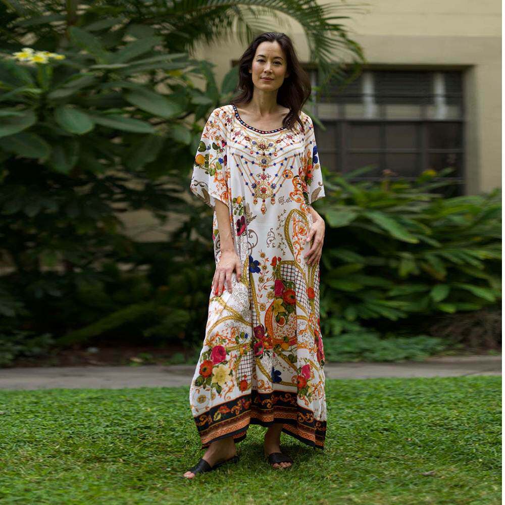 欧美女印花宽松长袍跨境沙滩罩衫亚马逊度假连衣裙Dresses