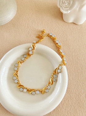 中古翠法丽铃兰花女气质项链