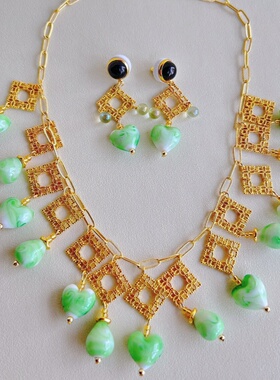 中古款式绿色琉璃锁骨链