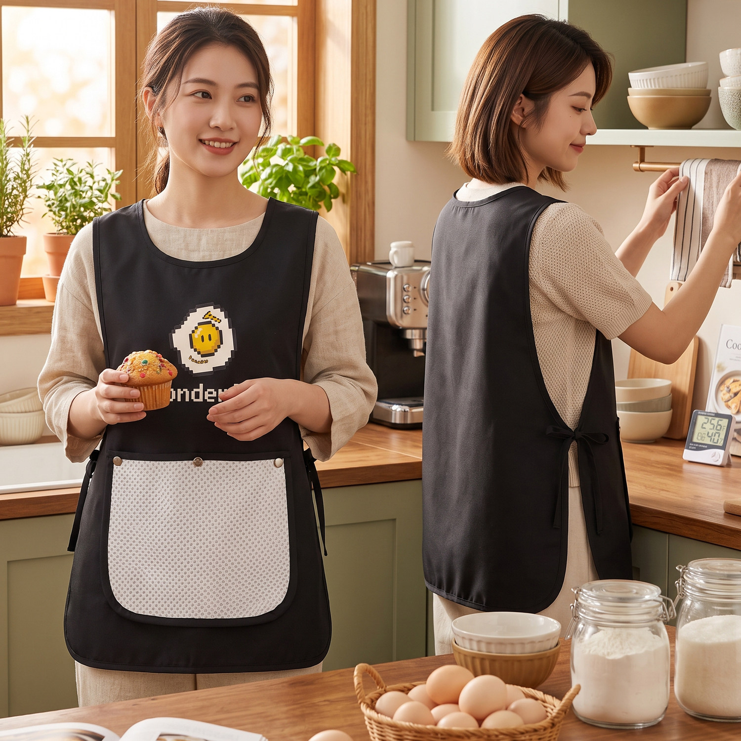 围裙家用女厨房做饭可擦手透气防油污可免洗套头可爱卡通罩衣新款
