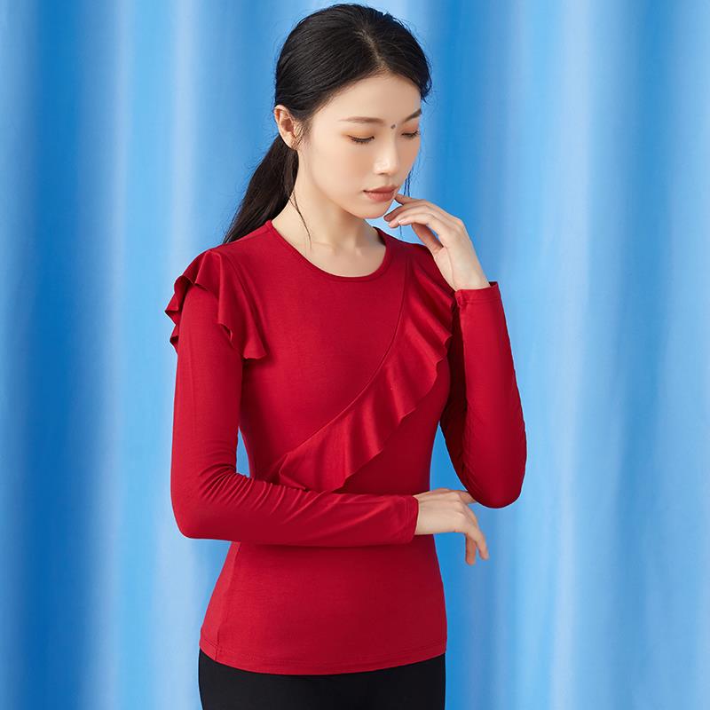 广场舞新款服装上衣女时尚大妈莫代尔跳舞衣服长袖春秋季舞蹈衣服