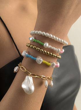 manjusaka时尚出圈!欧美异域风情手链撞色异形仿珍珠米珠魅力套装
