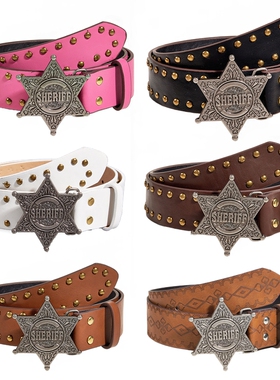 manjusaka y2k 星星铆钉腰带 美式复古印花古着女配牛仔裤皮带