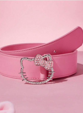 manjusaka 百搭牛仔裤腰带粉色 KT猫带钻千禧辣妹y2k个性配饰皮带